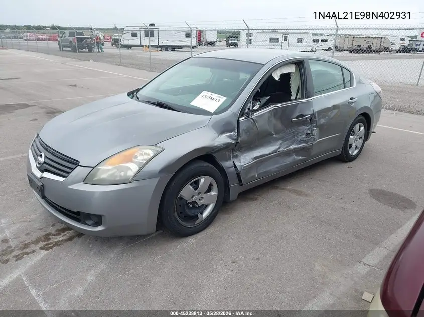 2008 Nissan Altima 2.5 S VIN: 1N4AL21E98N402931 Lot: 45238813