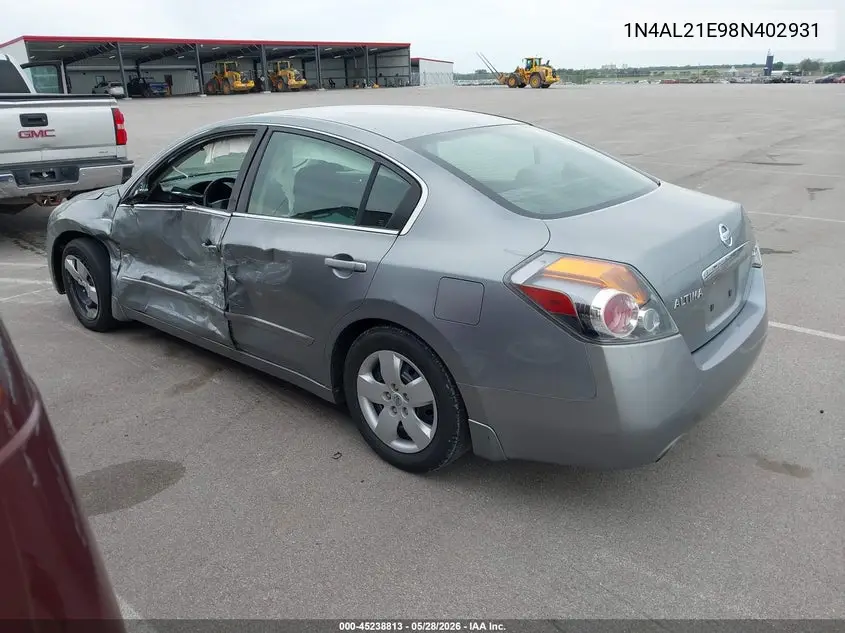 2008 Nissan Altima 2.5 S VIN: 1N4AL21E98N402931 Lot: 45238813