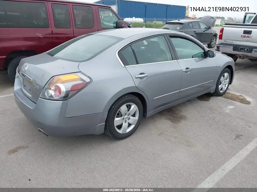 2008 Nissan Altima 2.5 S VIN: 1N4AL21E98N402931 Lot: 45238813