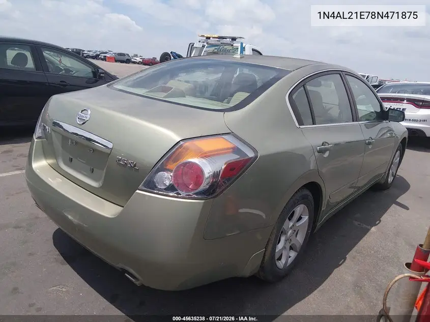 2008 Nissan Altima 2.5 Sl VIN: 1N4AL21E78N471875 Lot: 45635238
