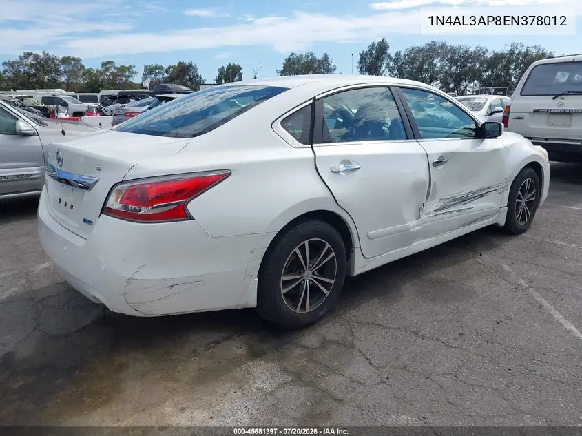 2014 Nissan Altima 2.5 S VIN: 1N4AL3AP8EN378012 Lot: 45681397