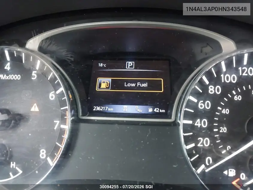 2017 Nissan Altima 2.5/S/Sv/Sl/Sr VIN: 1N4AL3AP0HN343548 Lot: 30094255