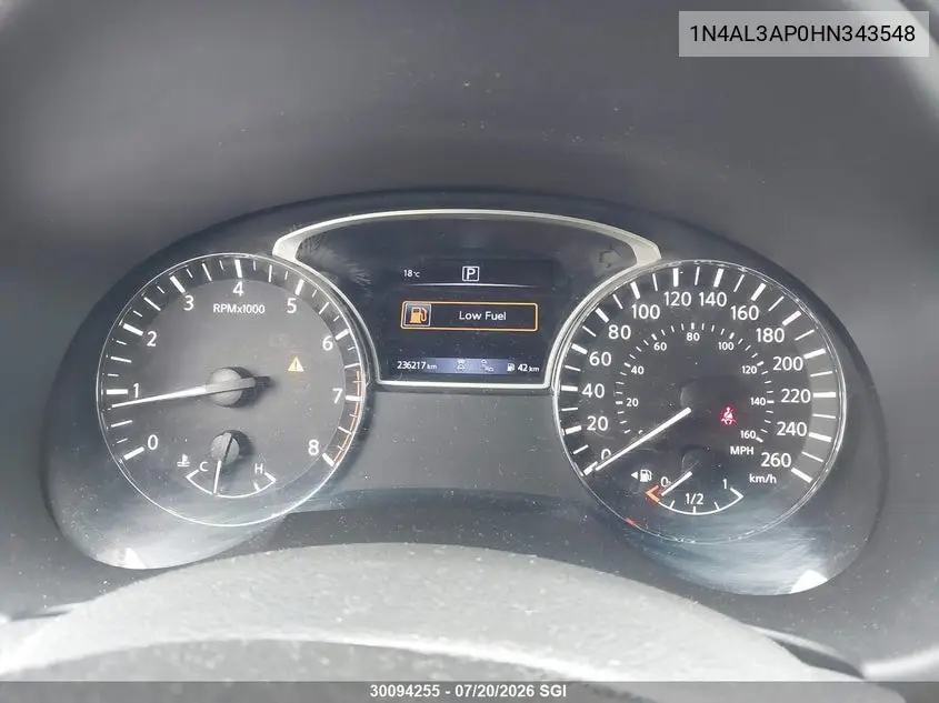 2017 Nissan Altima 2.5/S/Sv/Sl/Sr VIN: 1N4AL3AP0HN343548 Lot: 30094255