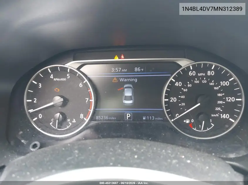 2021 Nissan Altima Sv Fwd VIN: 1N4BL4DV7MN312389 Lot: 45313687