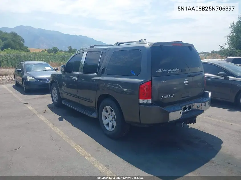 2005 Nissan Armada Le VIN: 5N1AA08B25N706397 Lot: 45614434