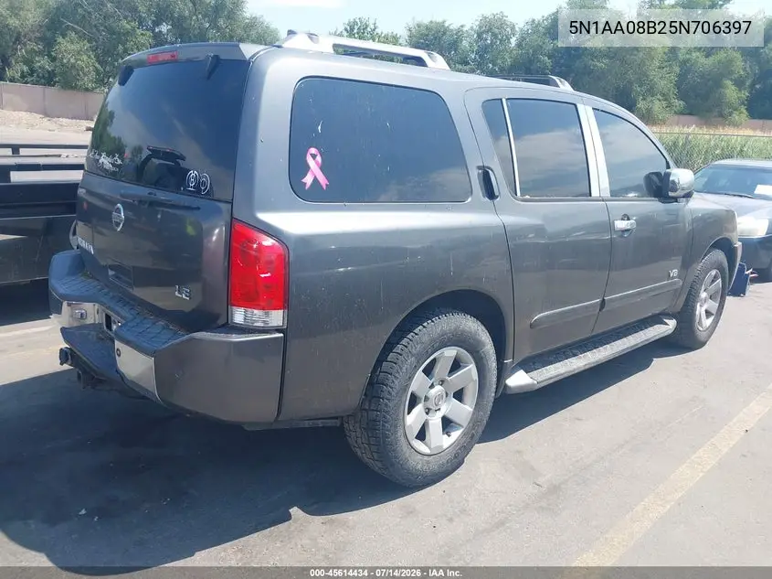 2005 Nissan Armada Le VIN: 5N1AA08B25N706397 Lot: 45614434
