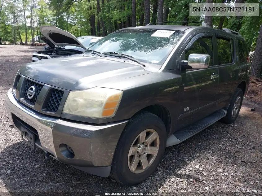 2007 Nissan Armada Se VIN: 5N1AA08C57N721181 Lot: 45436174