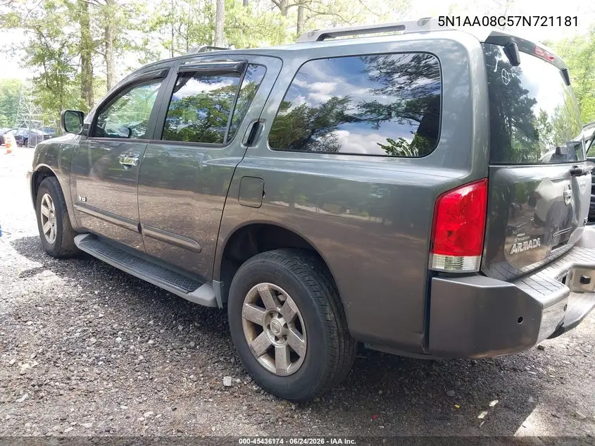 2007 Nissan Armada Se VIN: 5N1AA08C57N721181 Lot: 45436174