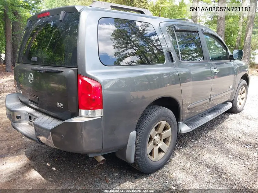 2007 Nissan Armada Se VIN: 5N1AA08C57N721181 Lot: 45436174