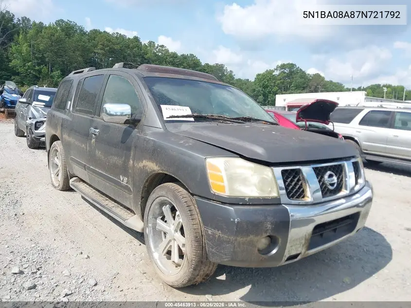 2007 Nissan Armada Le VIN: 5N1BA08A87N721792 Lot: 45463913