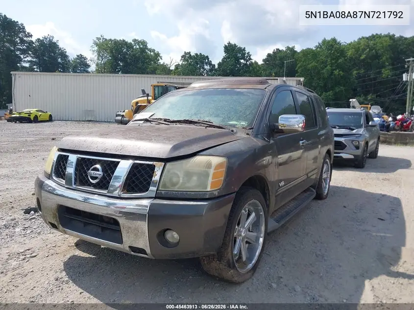 2007 Nissan Armada Le VIN: 5N1BA08A87N721792 Lot: 45463913