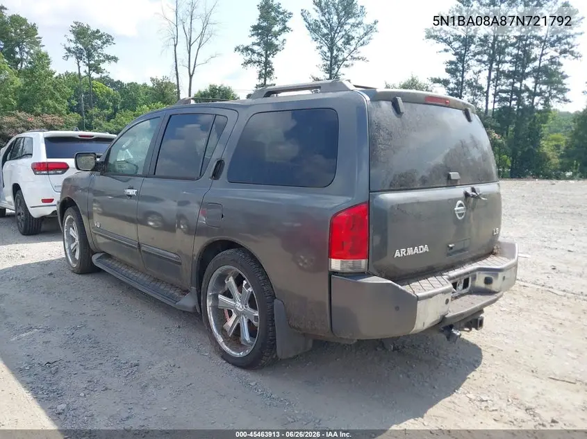 2007 Nissan Armada Le VIN: 5N1BA08A87N721792 Lot: 45463913