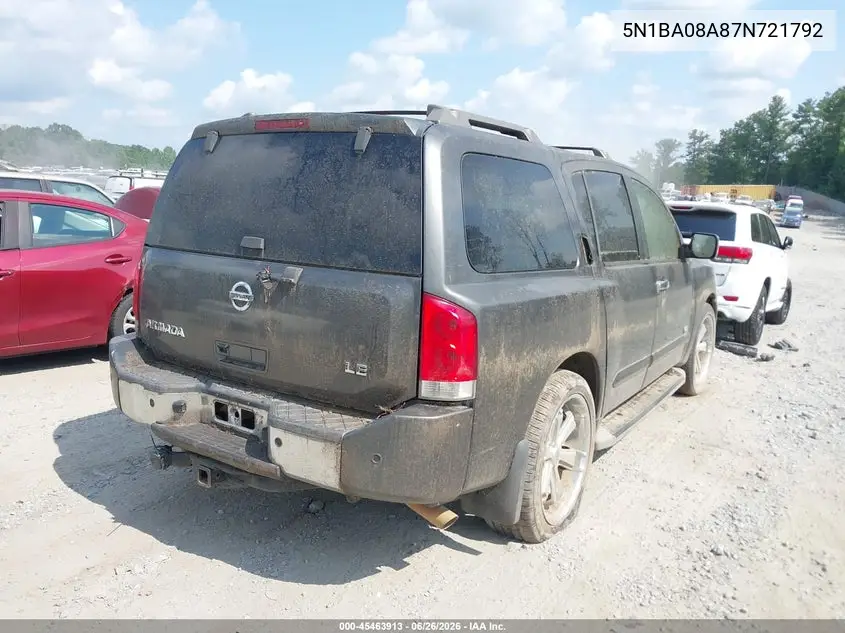2007 Nissan Armada Le VIN: 5N1BA08A87N721792 Lot: 45463913