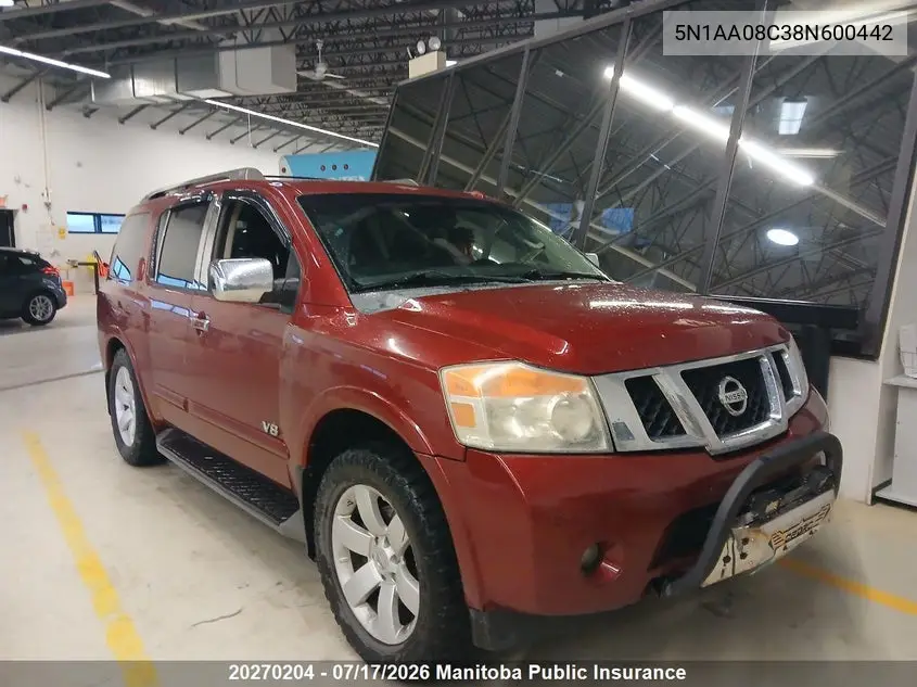 2008 Nissan Armada Le VIN: 5N1AA08C38N600442 Lot: 20270204