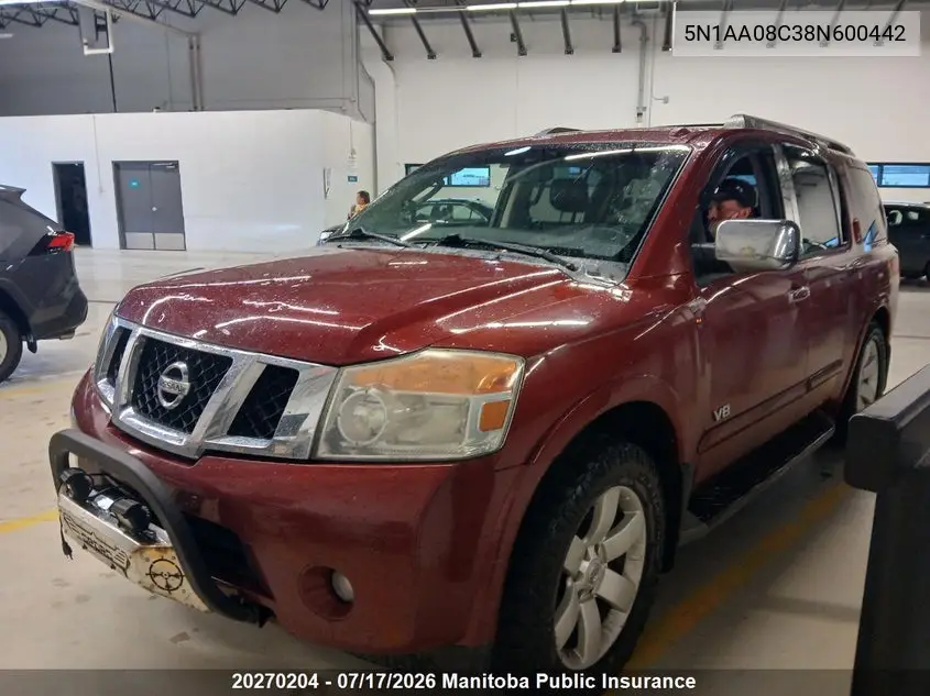 2008 Nissan Armada Le VIN: 5N1AA08C38N600442 Lot: 20270204