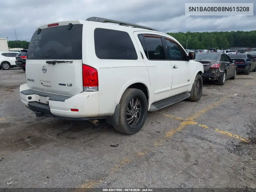 2008 Nissan Armada Le VIN: 5N1BA08D88N615208 Lot: 45417850