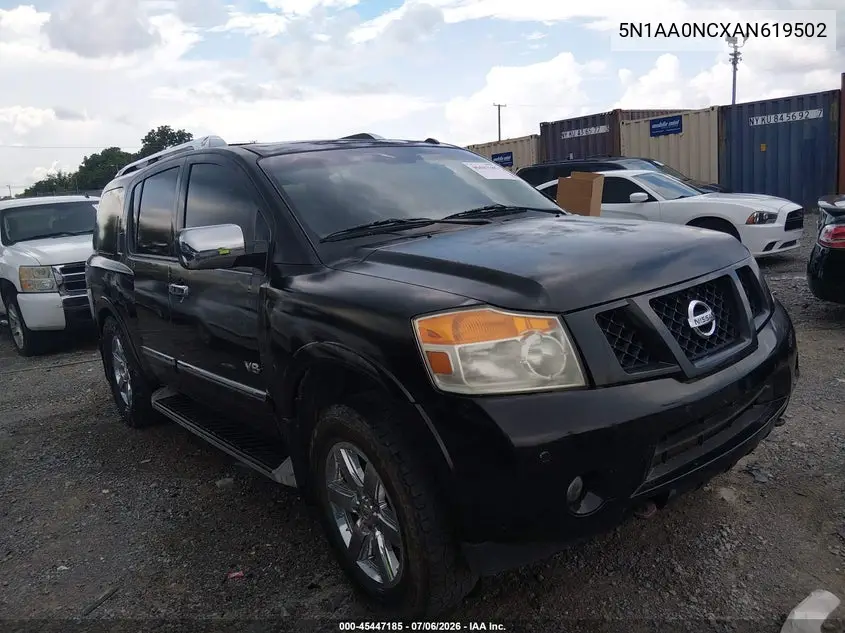 2010 Nissan Armada Platinum VIN: 5N1AA0NCXAN619502 Lot: 45447185