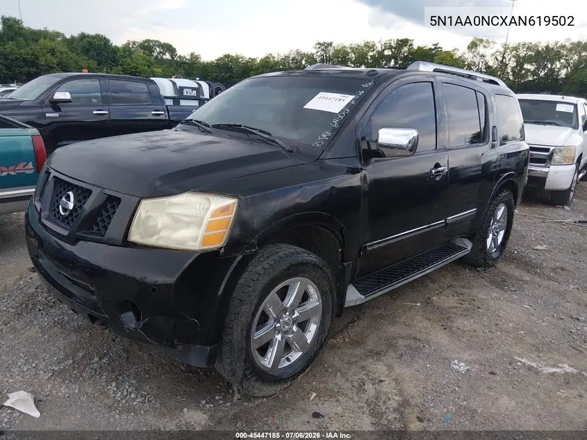 2010 Nissan Armada Platinum VIN: 5N1AA0NCXAN619502 Lot: 45447185