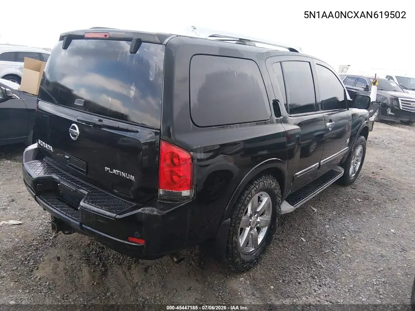 2010 Nissan Armada Platinum VIN: 5N1AA0NCXAN619502 Lot: 45447185