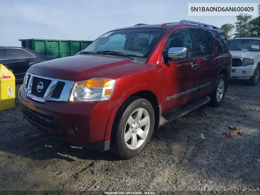 2010 Nissan Armada Titanium VIN: 5N1BA0ND6AN600409 Lot: 45467382
