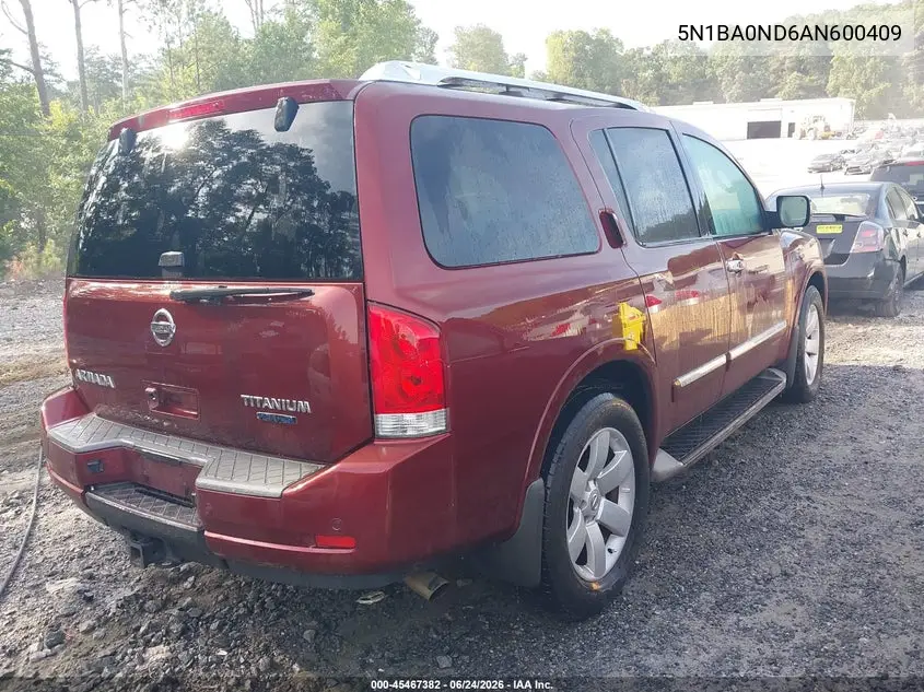 2010 Nissan Armada Titanium VIN: 5N1BA0ND6AN600409 Lot: 45467382