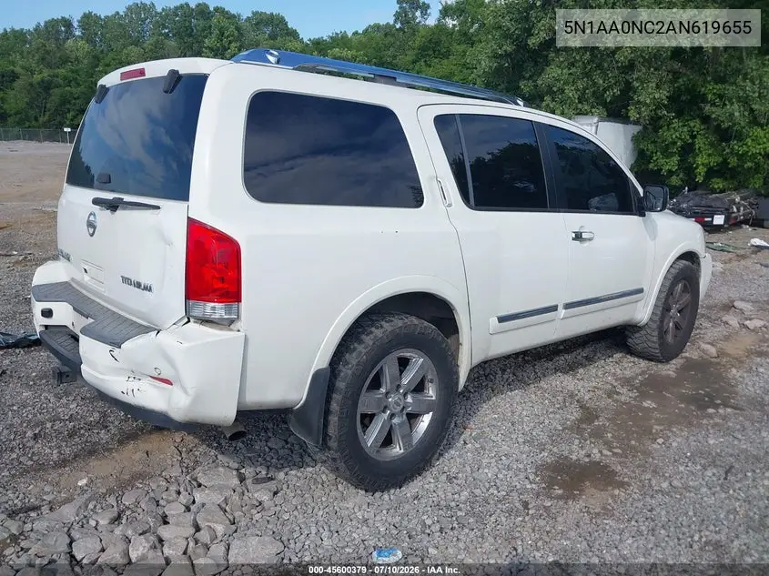 2010 Nissan Armada Titanium VIN: 5N1AA0NC2AN619655 Lot: 45600379