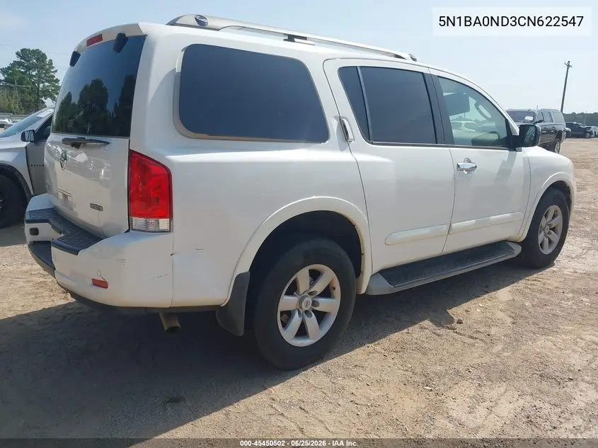 2012 Nissan Armada Sv VIN: 5N1BA0ND3CN622547 Lot: 45450502