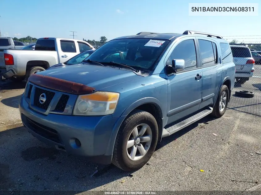 2012 Nissan Armada Sv VIN: 5N1BA0ND3CN608311 Lot: 45542135