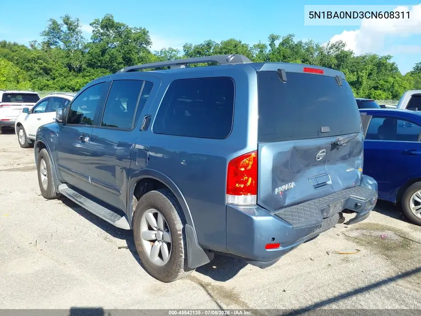 2012 Nissan Armada Sv VIN: 5N1BA0ND3CN608311 Lot: 45542135