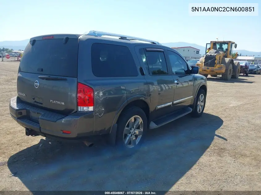 2012 Nissan Armada Platinum VIN: 5N1AA0NC2CN600851 Lot: 45546867
