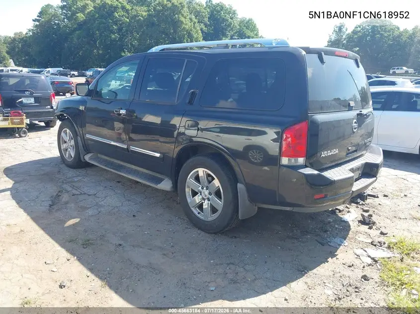 2012 Nissan Armada Platinum VIN: 5N1BA0NF1CN618952 Lot: 45663184