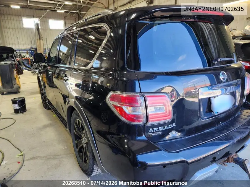 2017 Nissan Armada Platinum VIN: JN8AY2NE0H9702635 Lot: 20268510