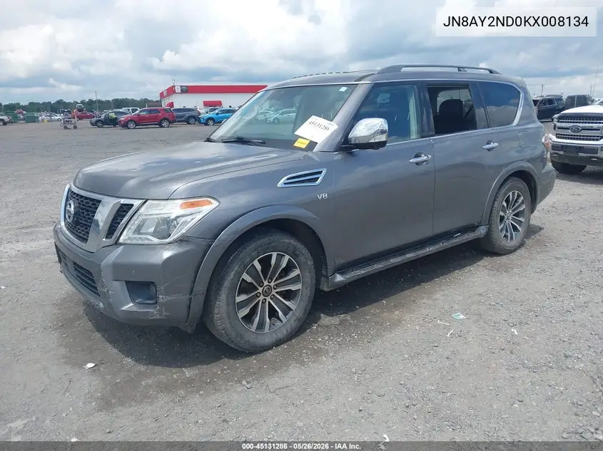 2019 Nissan Armada Sl VIN: JN8AY2ND0KX008134 Lot: 45131286