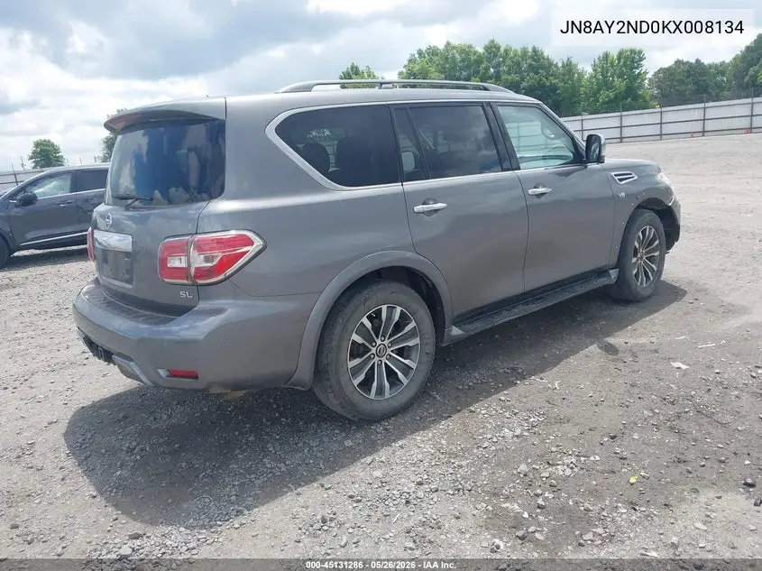2019 Nissan Armada Sl VIN: JN8AY2ND0KX008134 Lot: 45131286