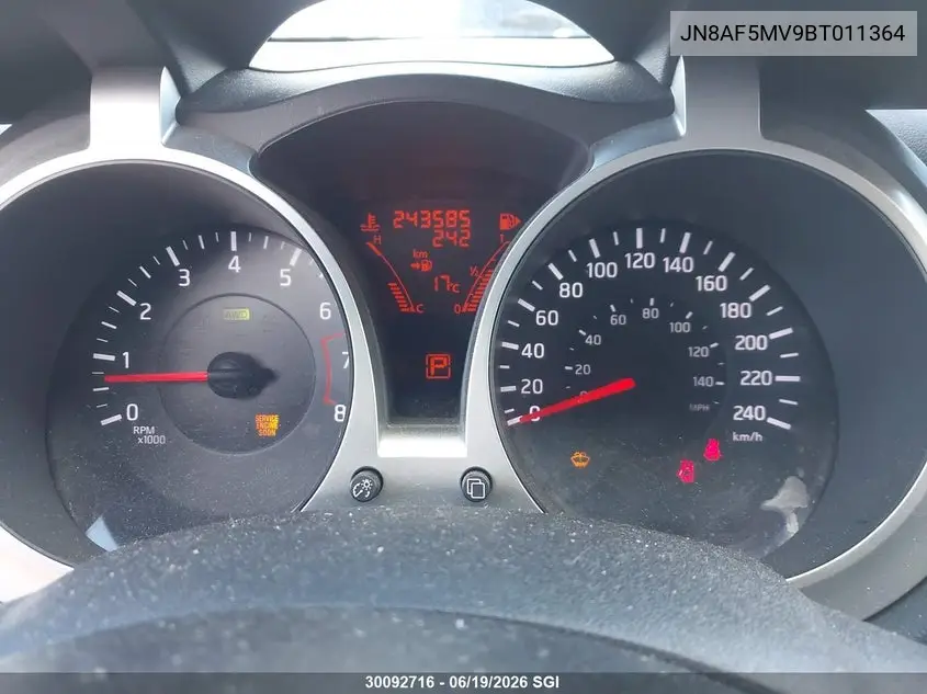 2011 Nissan Juke S/Sv/Sl VIN: JN8AF5MV9BT011364 Lot: 30092716