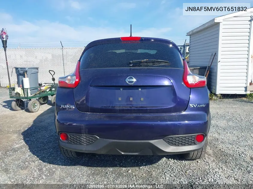 2016 Nissan Juke S/Sv/Sl/Nismo VIN: JN8AF5MV6GT651832 Lot: 12652895