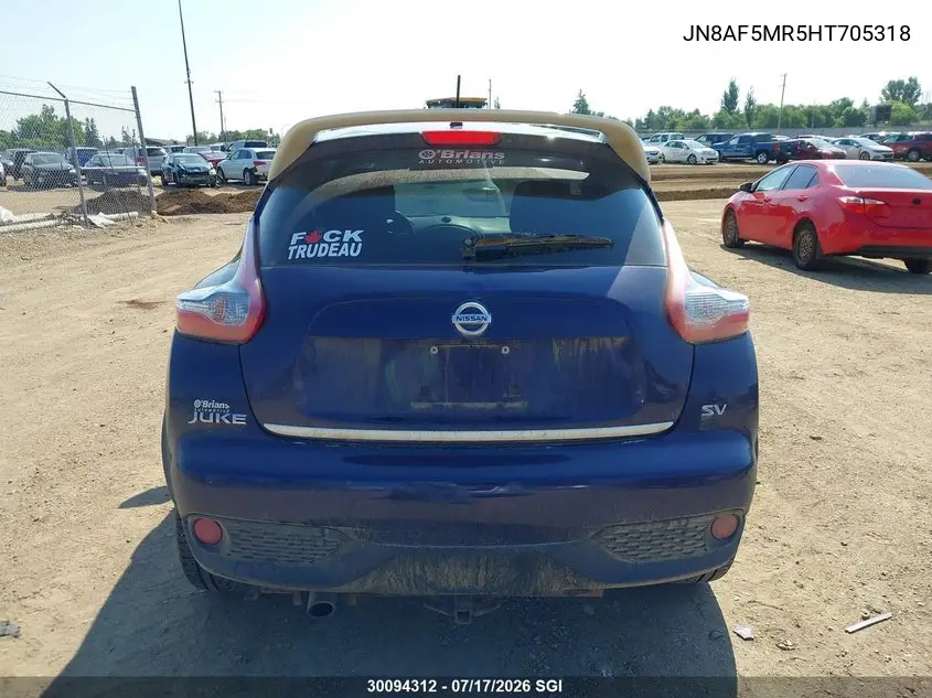 2017 Nissan Juke S/Sv/Sl/Nismo VIN: JN8AF5MR5HT705318 Lot: 30094312