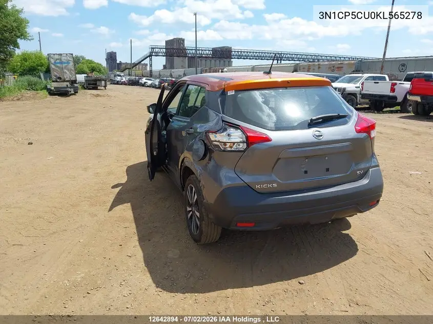 2019 Nissan Kicks VIN: 3N1CP5CU0KL565278 Lot: 12642894