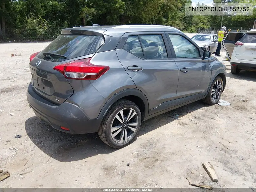 2019 Nissan Kicks Sv VIN: 3N1CP5CU3KL552752 Lot: 45512294