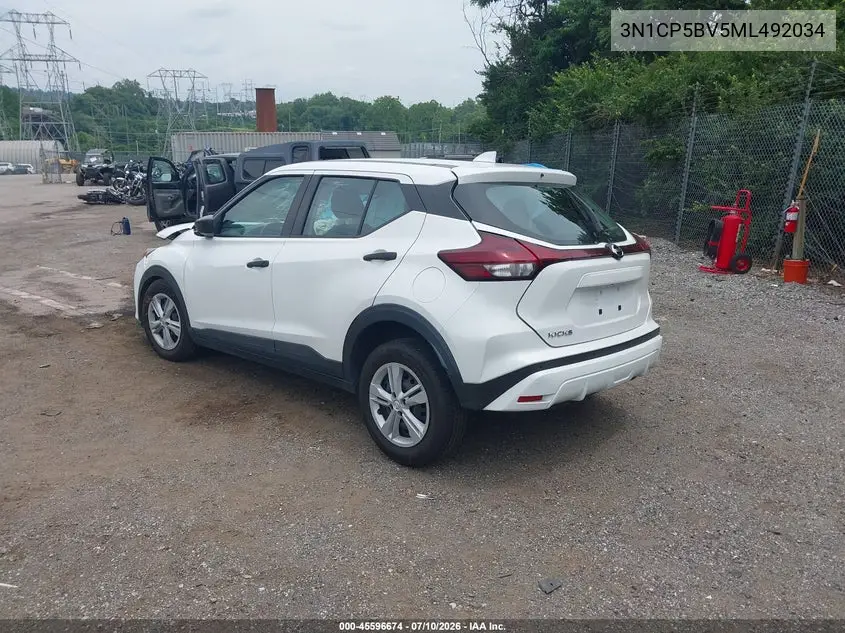 2021 Nissan Kicks S Xtronic Cvt VIN: 3N1CP5BV5ML492034 Lot: 45596674