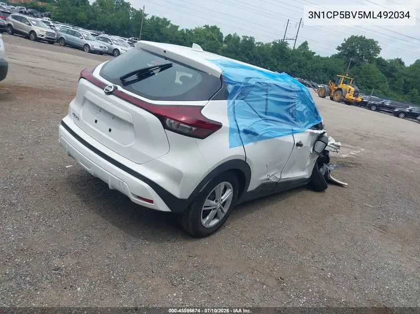 2021 Nissan Kicks S Xtronic Cvt VIN: 3N1CP5BV5ML492034 Lot: 45596674