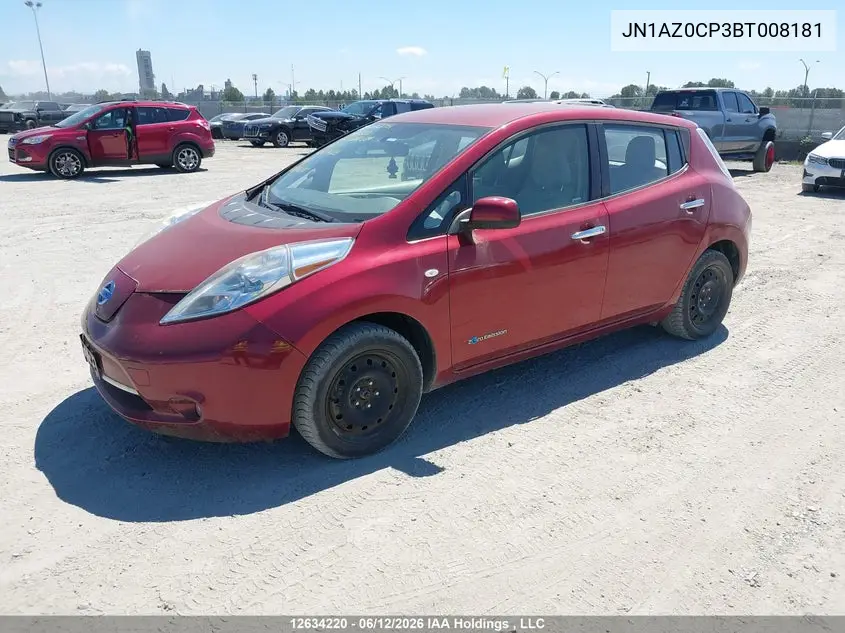 2011 Nissan Leaf Sv/Sl VIN: JN1AZ0CP3BT008181 Lot: 12634220