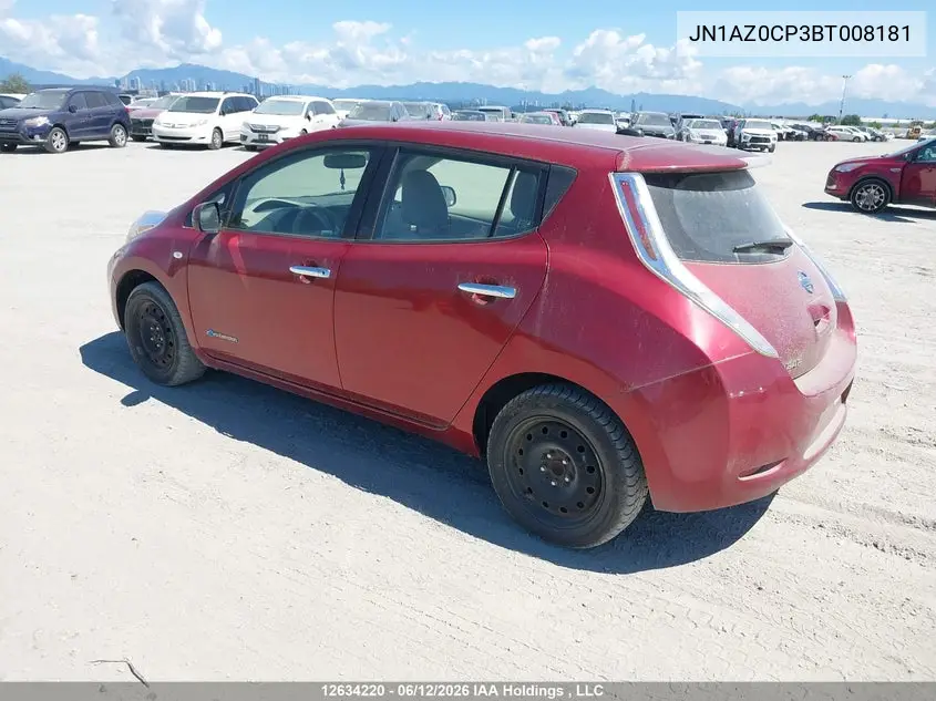2011 Nissan Leaf Sv/Sl VIN: JN1AZ0CP3BT008181 Lot: 12634220