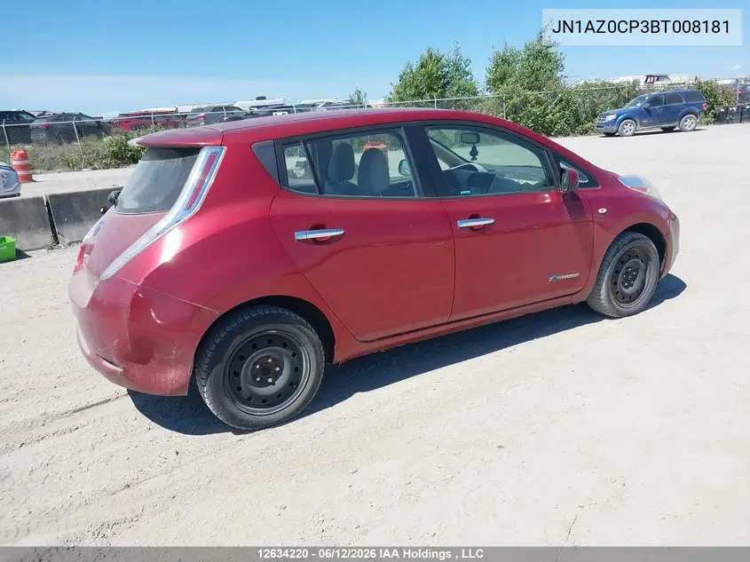 2011 Nissan Leaf Sv/Sl VIN: JN1AZ0CP3BT008181 Lot: 12634220