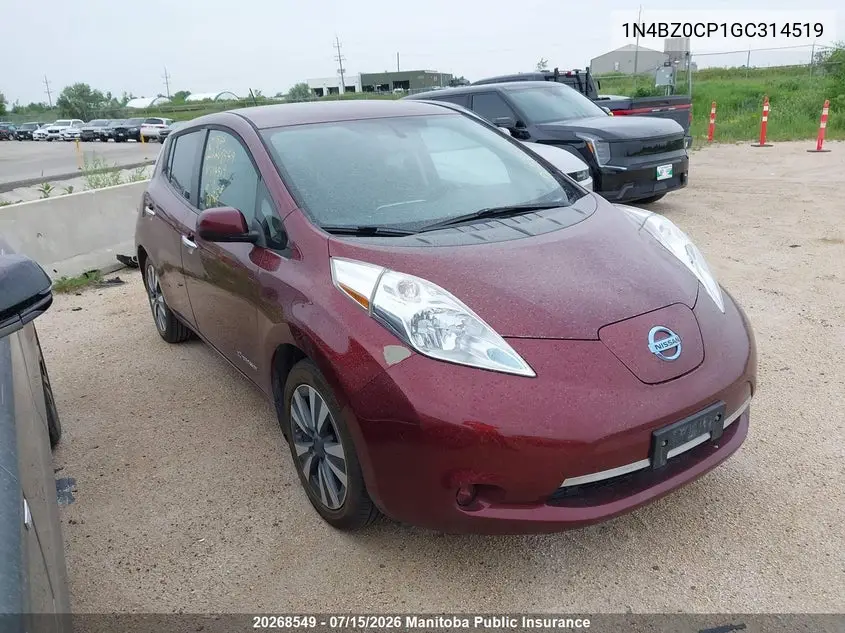 2016 Nissan Leaf S VIN: 1N4BZ0CP1GC314519 Lot: 20268549