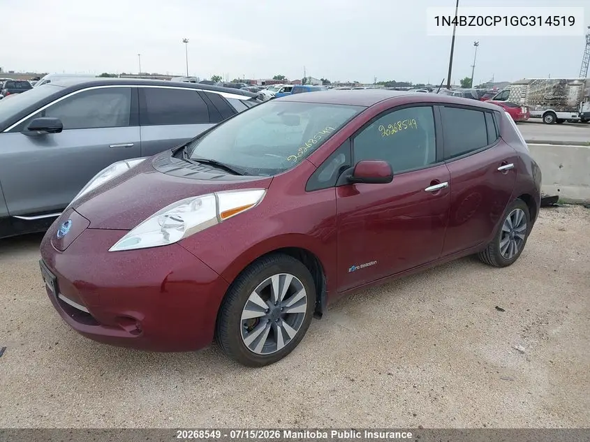 2016 Nissan Leaf S VIN: 1N4BZ0CP1GC314519 Lot: 20268549