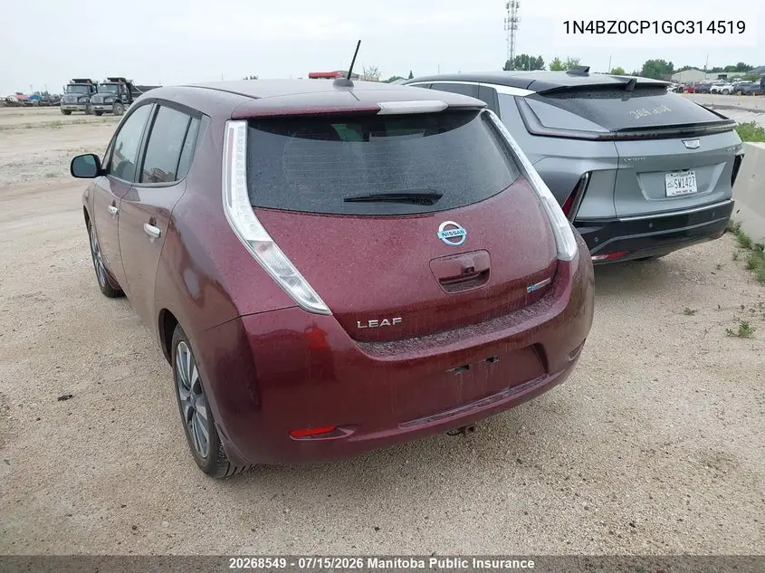 2016 Nissan Leaf S VIN: 1N4BZ0CP1GC314519 Lot: 20268549