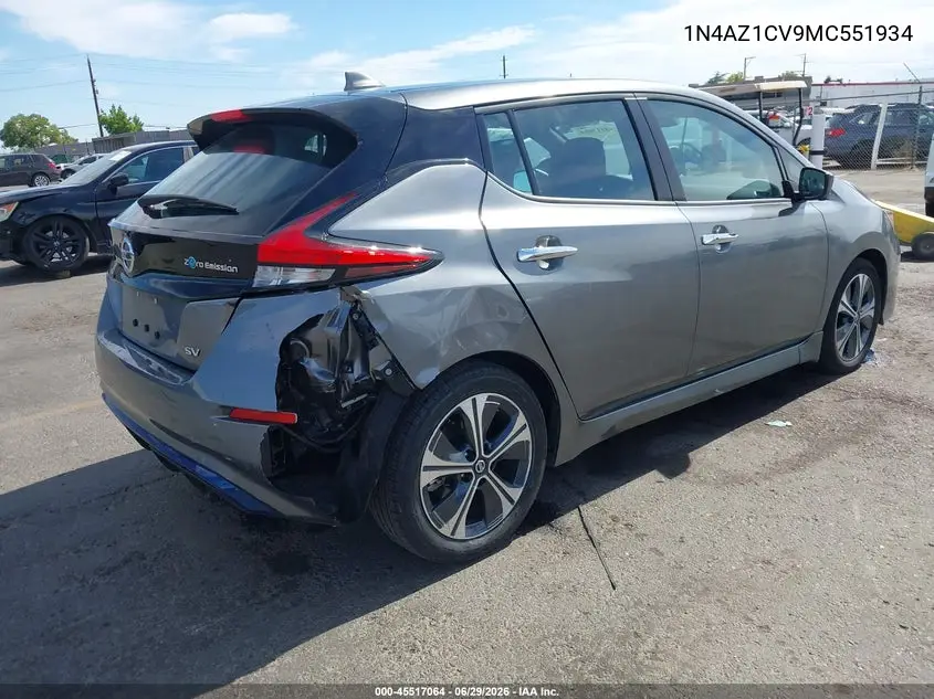 2021 Nissan Leaf Sv 40 Kwh VIN: 1N4AZ1CV9MC551934 Lot: 45517064