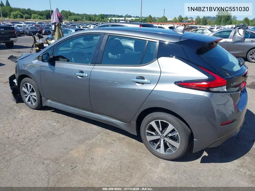 2022 Nissan Leaf S Plus 62 Kwh VIN: 1N4BZ1BVXNC551030 Lot: 45616283