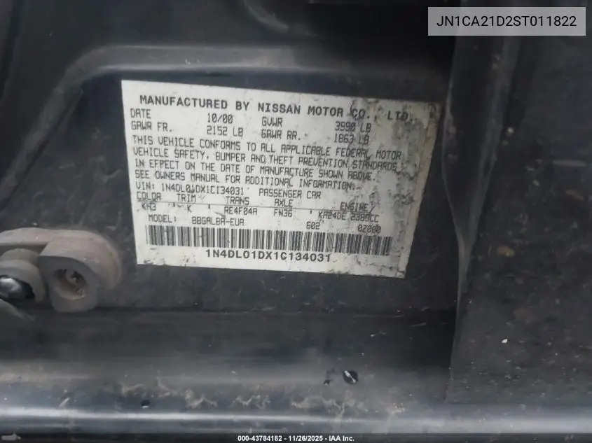 JN1CA21D2ST011822 1995 Nissan Maxima Gle/Gxe/Se